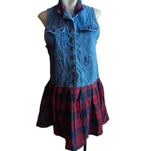 Vintage 90's Women's Small Denim & Plaid Sleeveless Dress By Rachels Kids